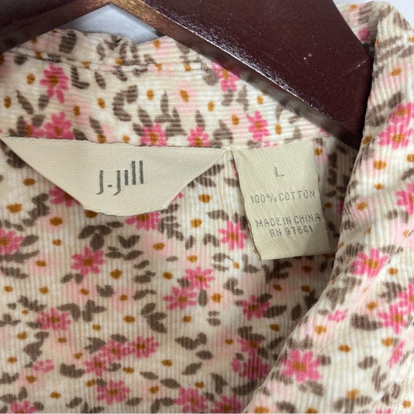 J. Jill Size Large Micro Corduroy Ditzy Floral Snap Front Button Down Shirt - Picture 7 of 9